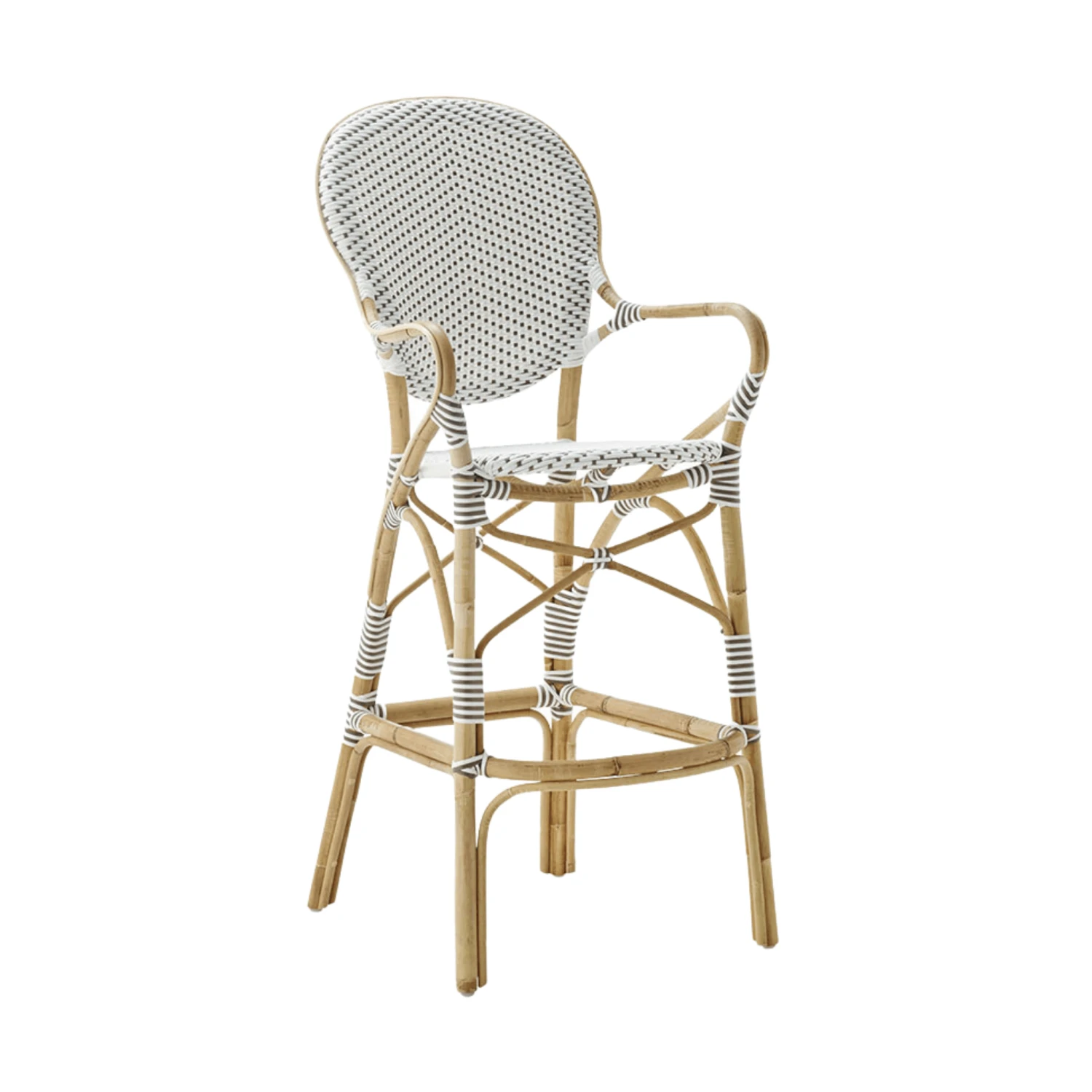 White Woven Bistro Style Bar Stool With Rattan Frame 1 White Woven Bistro Style Bar Stool With Rattan Frame