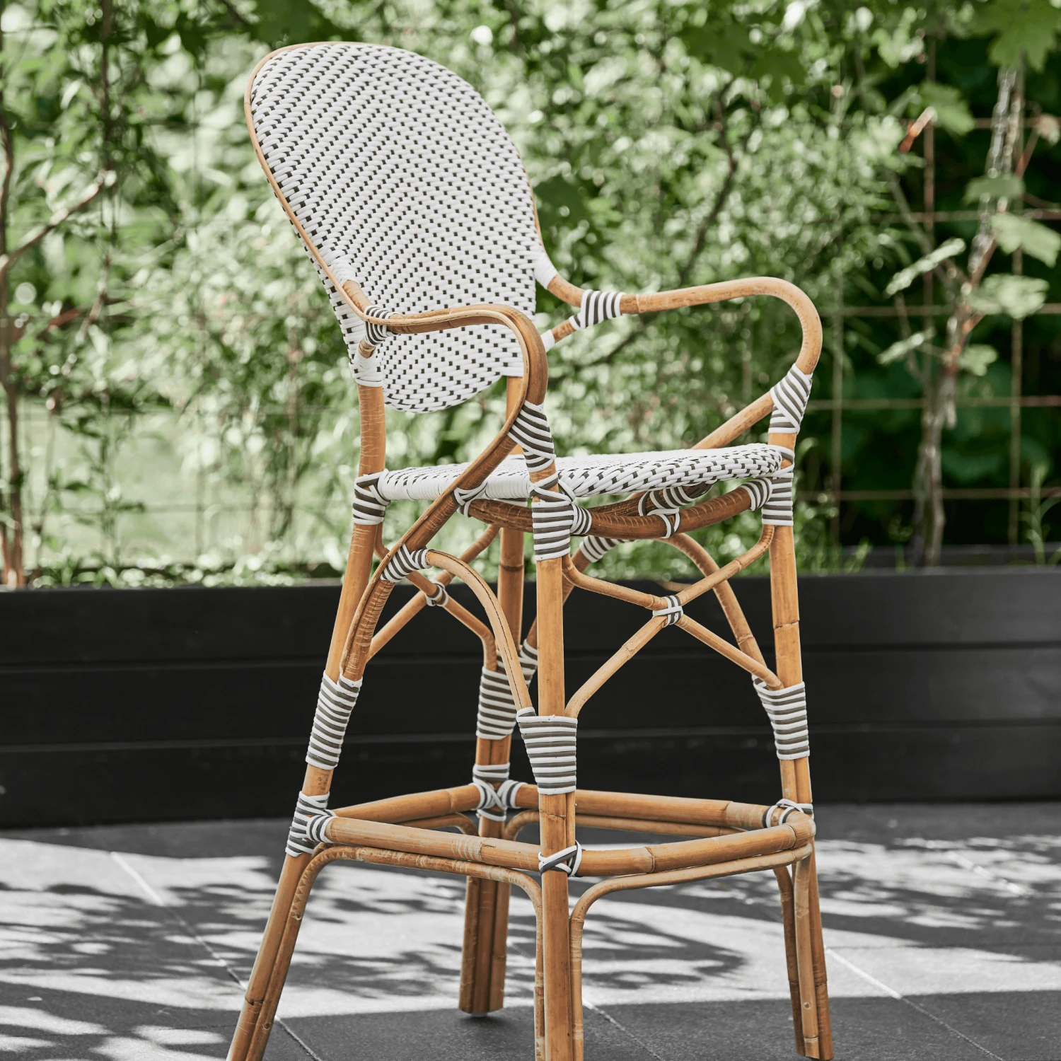White Woven Bistro Style Bar Stool With Rattan Frame 3 White Woven Bistro Style Bar Stool With Rattan Frame - Image 3