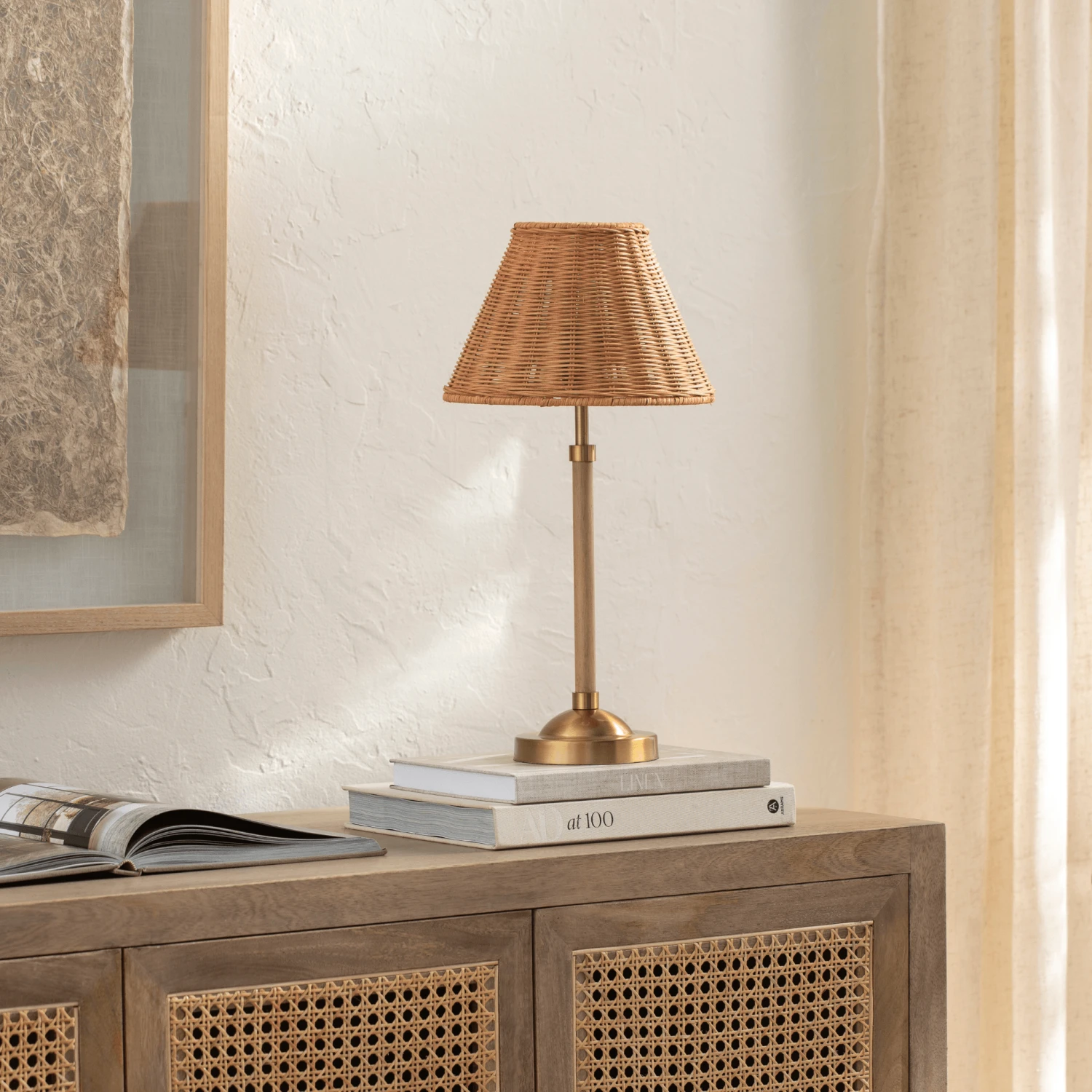 Wood Finish Table Lamp With Rattan Shade 2 Wood Finish Table Lamp With Rattan Shade - Image 2