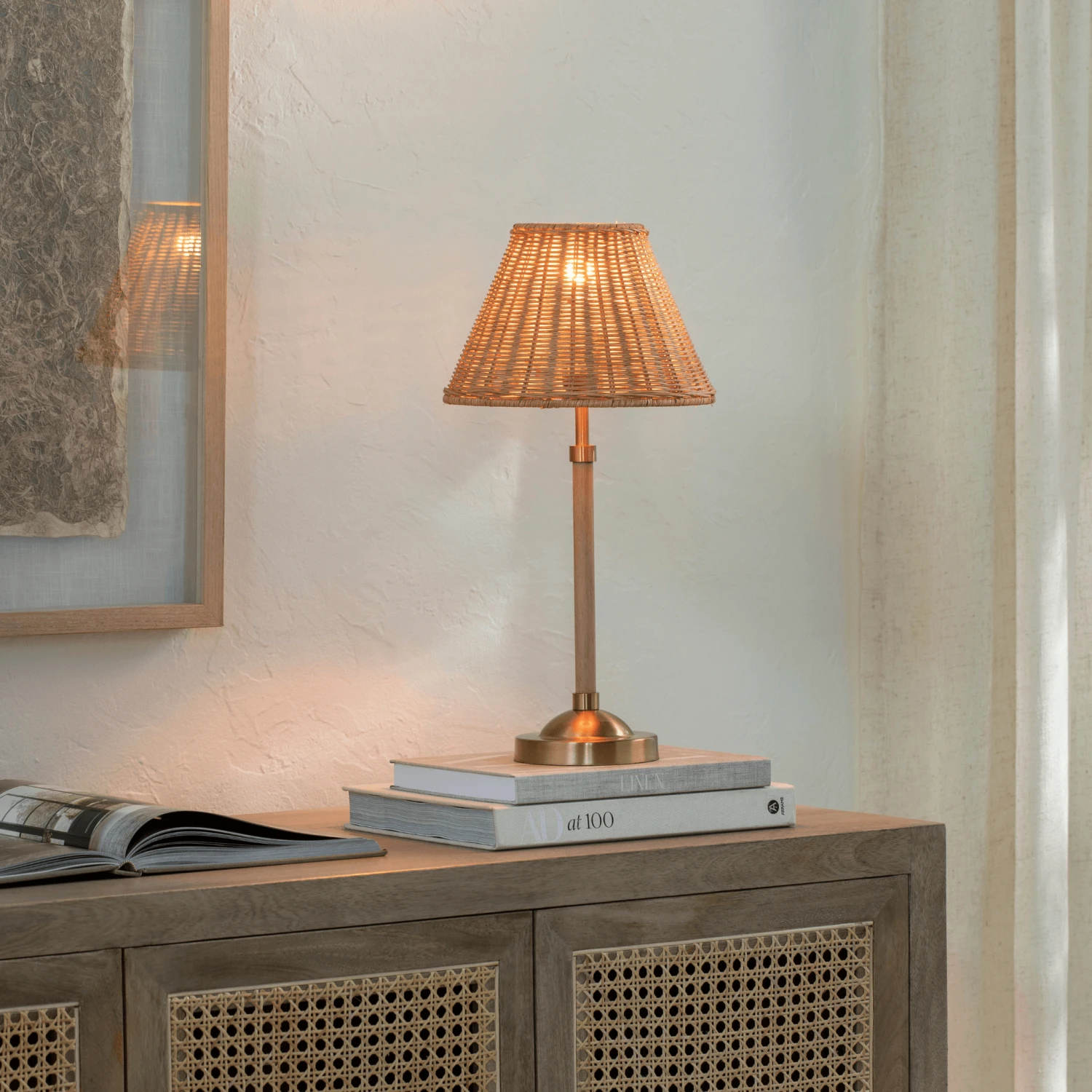 Wood Finish Table Lamp With Rattan Shade 6 Wood Finish Table Lamp With Rattan Shade - Image 6